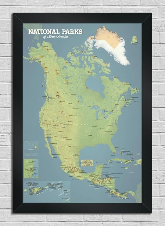 Best Maps Ever North America National Parks Checklist 24x36 Poster (Natural Earth | Black Frame)