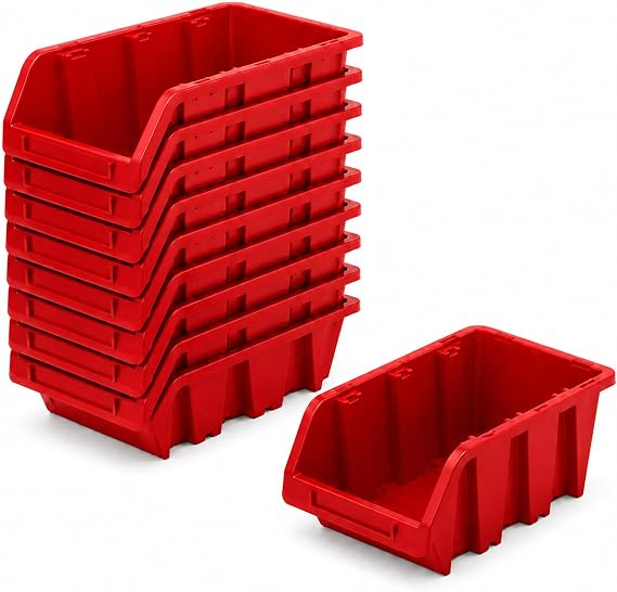 Workshop Stacking Box PP Plastic Display Box Stacking Box Storage Boxes for Tool Wall Storage Box Sorting Box Red Pack of 10 115 x 80 mm
