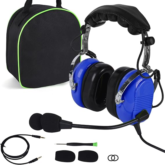 Aviation Headset for Pilots, Mono and Stereo Compatibilit, Headphone Twin Plugs,24 db PNR Noise Reduction Adjustable Headband for PPL Student Pilots Flight Passengers-Blue