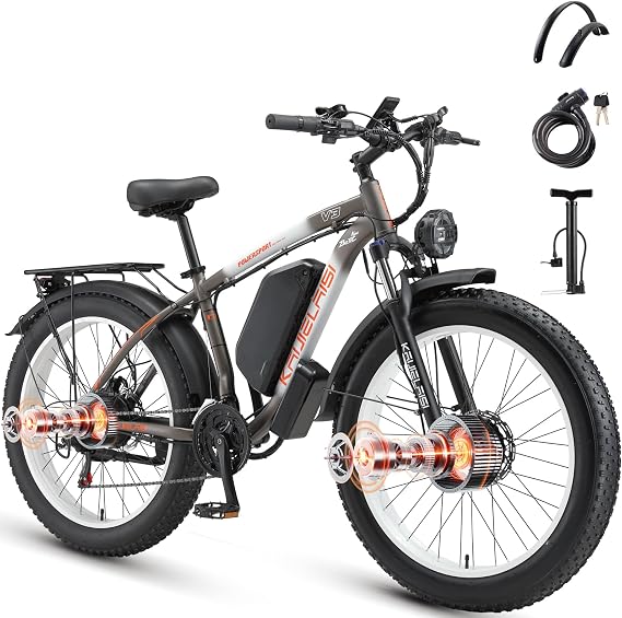 AWD Electric Bike for Adults, Peak 4000W Power 26 Fat Tire Ebike, Dual Motor Electric Bicycles, 48V 22.4AH Removable Battery Fast Dual Hydraulic Brakes 21-Speed All Terrain E-Bikes