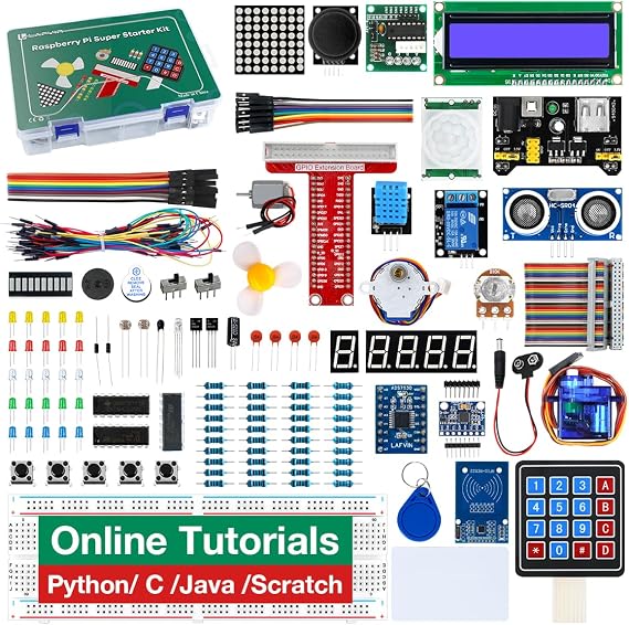 LAFVIN Super Starter Kit for Raspberry Pi 5/4/4B/3B/3B+,Python C Java Scratch,with Tutorial Beginner Kit