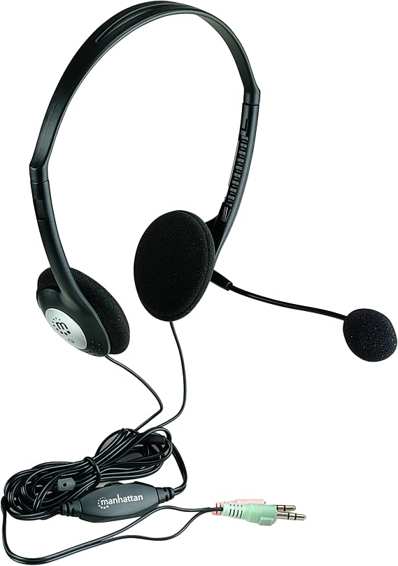 Manhattan 3.5mm Stereo Headset with Mic - with Microphone, Volume Control, 3.5 mm Stereo Plugs, 6.5ft Cable - for Desktop, Laptop, Computers - 164429