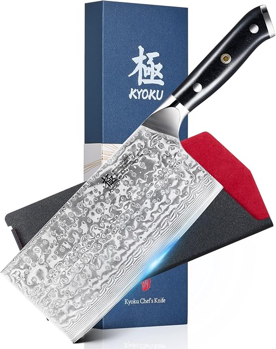 KYOKU 7" Japanese Damascus Meat Cleaver Chopping Knife,UPGRADED Chinese Vegetable Slicing Cutter with Silver Ion Coating,Sharp VG10 Asian Kitchen Cooking Cutting Chef Knife for Professional Home Chefs