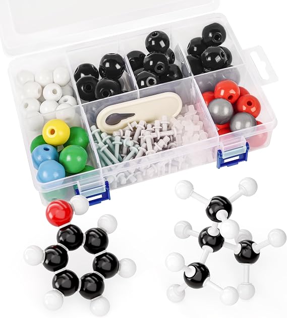 Molecular Model Kit, 124 Pcs Organic Chemistry Structure Set | Includes with 61 atoms,63 bonds, Build Molecular Structures, Visualize Organic Molecules, High School & College
