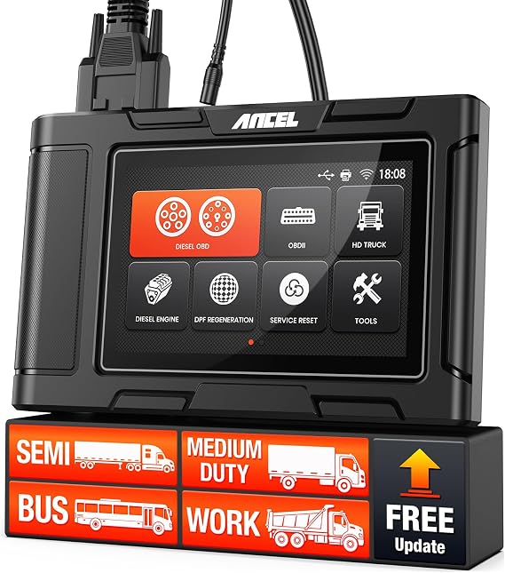 ANCEL HD3400 Pro Heavy Duty Truck Scanner with DPF Regen for Cummins, Paccar, Caterpillar, Detroit, Volvo, Mack and International, Full-System Diesel Scan Tool for 6/9-Pin HDOBD & OBD2 Vehicles