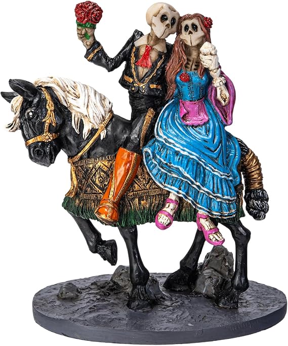 Pacific Giftware Our Special Day, Day of the Dead Skeleton Couple on Horse Figurine by David Lozeau, Hand-Painted Decorative Resin Statue with Base Valentine's Day 6" H