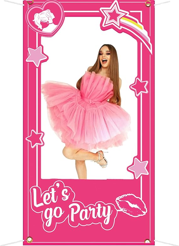 Hot Pink Girls Birthday Decorations Pink Photo Booth Props Princess Doll Theme Decor Let's Go Bachelorette Party Decoration for Girls Birthday Bridal Shower Party Supplies(39.37 X 74.8 in)