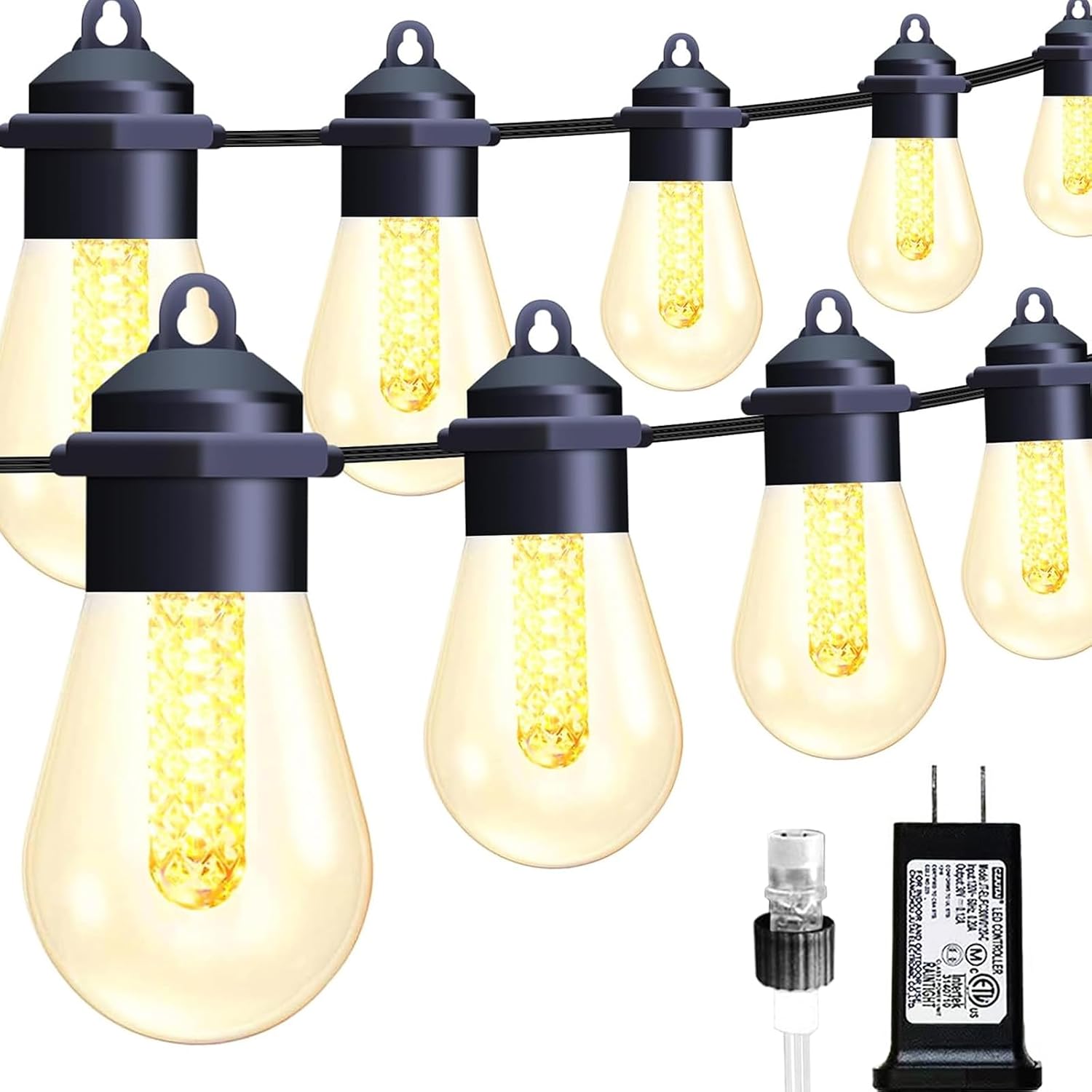Honche 45FT Outdoor String Lights, Weatherproof LED Patio With 20 Shatterproof Warm White Vintage Edison Bulbs, 8 Modes Hanging for Garden Backyard Porch Balcony Party Decor