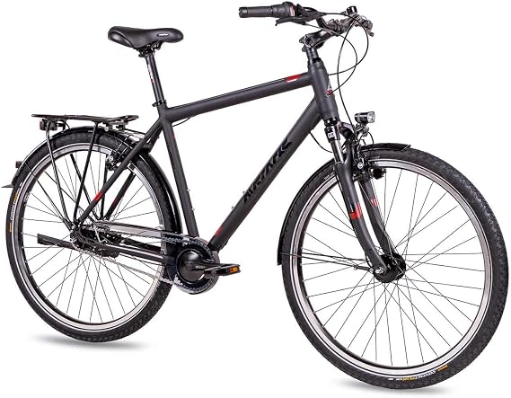 Airtracks 28 Inch Men's XXL City Bike Reinforced up to 150 kg City Bike CI.2880 Shimano Nexus 7 Speed Hub Dynamo - Matte Black - Frame Heights 56 cm 60 cm - Model Year 2026