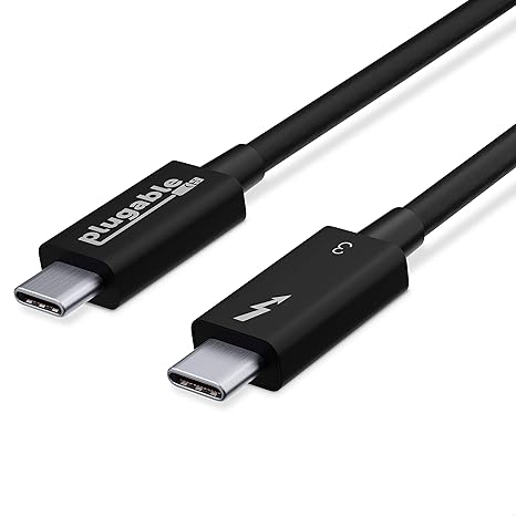 Plugable Thunderbolt 3 Cable 40Gbps Supports 100W (20V, 5A) Charging, 2.6ft / 80cm Thunderbolt-Certified USB C Compatible - Driverless