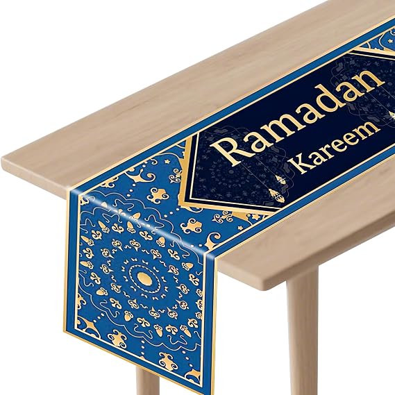 Ramadan Mubarak Table Cloth, Ramadan Mubarak Table Runner, Ramadans Decorations for Home Tables, Navy Blue Gold Tables Cloth Muslim Islam Ramadans Eid Festival Party Form Decorations