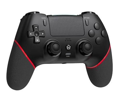 Wireless Controller with Hall Joystick for PS4,Pro,Slim - Wireless Controller with Built-in Speakers/Precise Joysticks/Turbo/Advanced Buttons Programming, and 1000mAh Rechargeable Battery (Black Red)