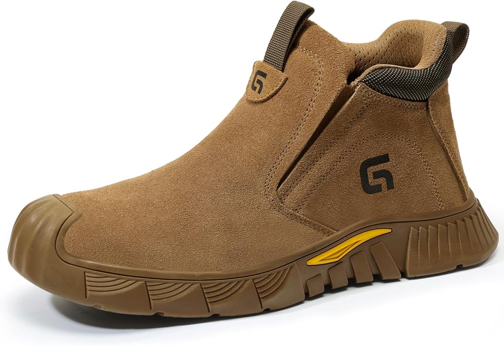 GLANOUDUN Steel Toe Shoes for Men Welding Work - Slip-On, Mid-Top Coverage