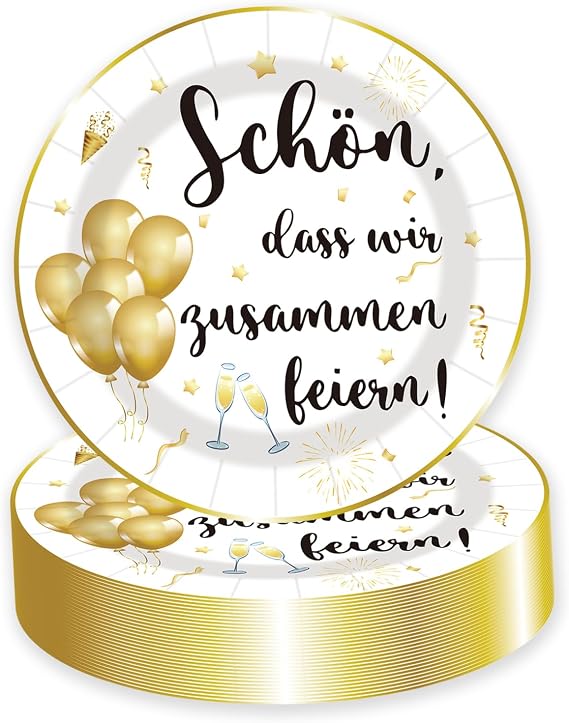 Pack of 50 Birthday Paper Plates Golden Balloon Party Disposable Dessert Plates Set Beautiful We Celebrate Together Party Plate Set for Wedding Picnics Graduation Party