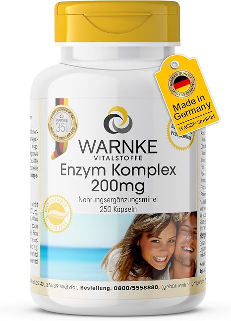 Enzyme Complex Capsules - 250 Capsules - Bromelain Papain & Ficin - Vegetable Enzymes Plus Acerola & Bioflavonoids - High Dose - Bulk Pack Warnke Vital Substances - German Pharmacy Quality