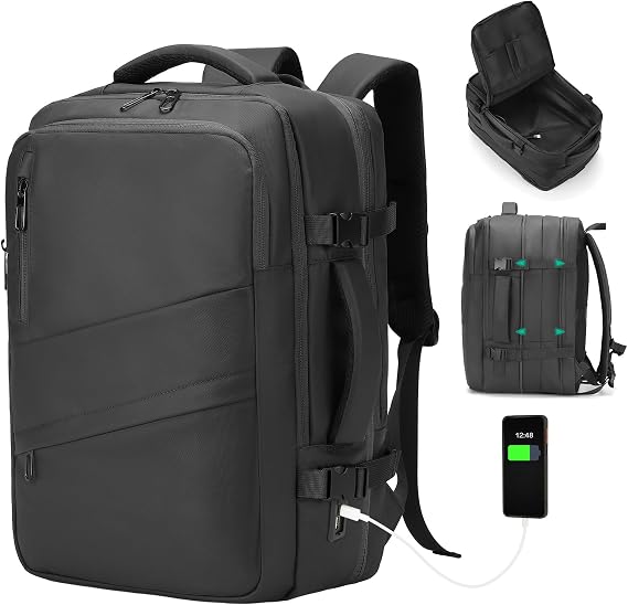 Travel Backpack Men Expandable Carry on Laptop Backpack 40L Black | fit 18 Inch Laptop,with USB A/C Port,TSA Flight Approved Bag Pack