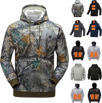 Unisex Camouflage Heated Hoodie 7 Heating Zones Hooded Lightweight Winter Pullover Sweatshirts Warm Hooded
