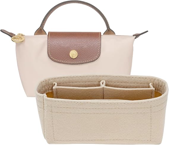 LOUKAYCCI Keçe Mini Organizatör Takımı Longchamp Mini XS Çantası için, El Çantası için Cüzdan Organizatör Takımı (Bej, mini)