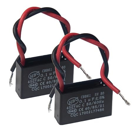 (Pack of 2) CBB61 450V AC 0.1UF 5% 50/60Hz Run Capacitor Metallized Polypropylene Film for Ceiling Fan Motor Start