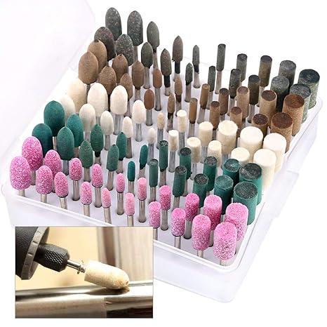 Keadic 100Pcs Rotary Grinding Stone Bits Set Felt Polishing Buffing Wheel for Dremel Rotary Tool, Shank Abrasive Mounted Stone Grinding Bits Abrasive Mounted Stone Sharpening Bit Set for Polishing