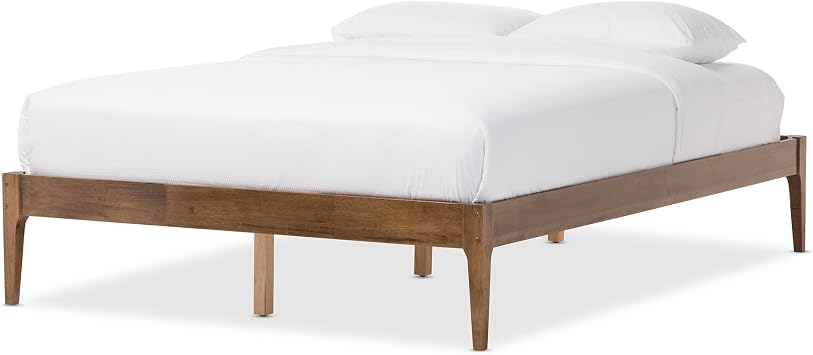 Baxton Studio Burrell Mid Century Modern Walnut Finishing Solid Wood Bed Frame, Queen