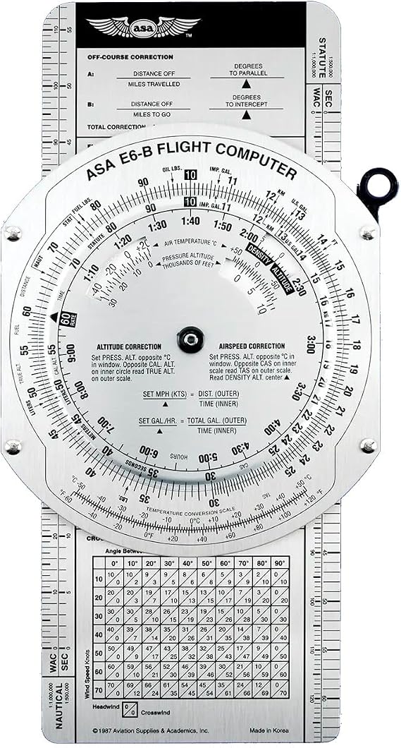ASA Metal E6B Flight Computer Professional Aviation Slide Rule, Durable Aluminum, FAA Test Approved, Precise Wind, Fuel & Navigation Calculations