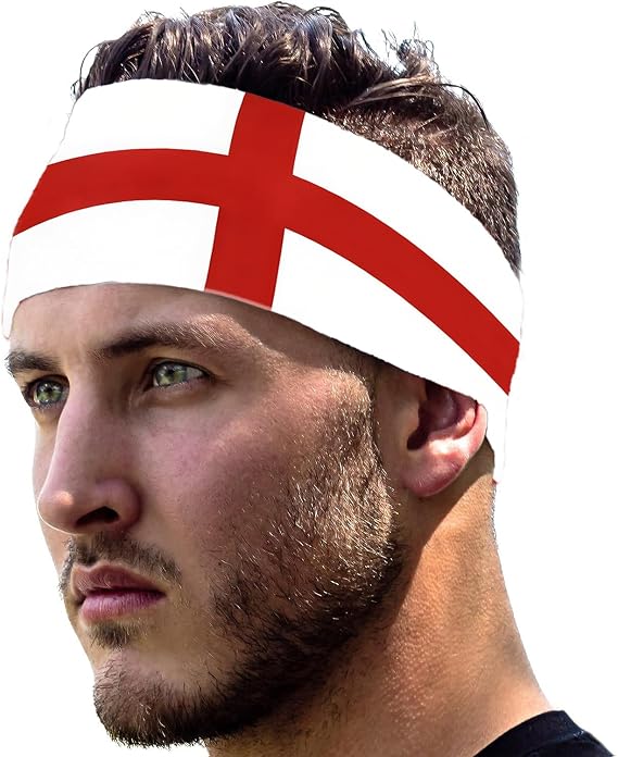 England Flag Headband Wide England Flags Headbands for World Soccer Cup 2026 & Patriotic Celebrations Non-Slip Soft Stretchy Sweatbands for Soccer, Tennis, Workout, Costume (England Flag)