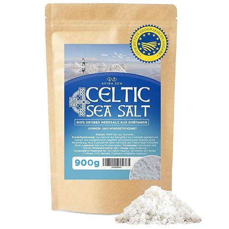 AVIDA ZEN Celtic Sea Salt 900 g Celtic Sea Salt from Guérande Real Grey Salt Hand Harvested and Wind and Sun Dried Celtic Salt Original Rich in Minerals