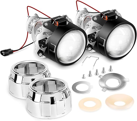 Nilight - 10041P 2.5" Mini Projector Lens for H1 Bulb Headlights Retrofit, Custom Headlamps Conversion:Chrome Shround,