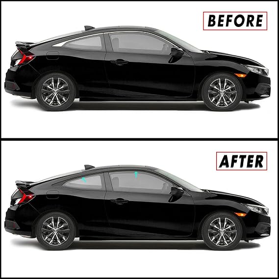 SlickMod Chrome Delete Blackout Vinyl Overlay for 2016-2021 Honda Civic Coupe Window Trim (Gloss Black)