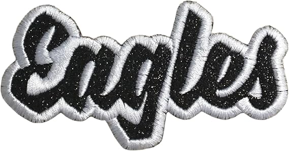 (2"x4") Eagles, Team Spirit, Embroidered, Iron on Patch (Black Glitter/White Outline)