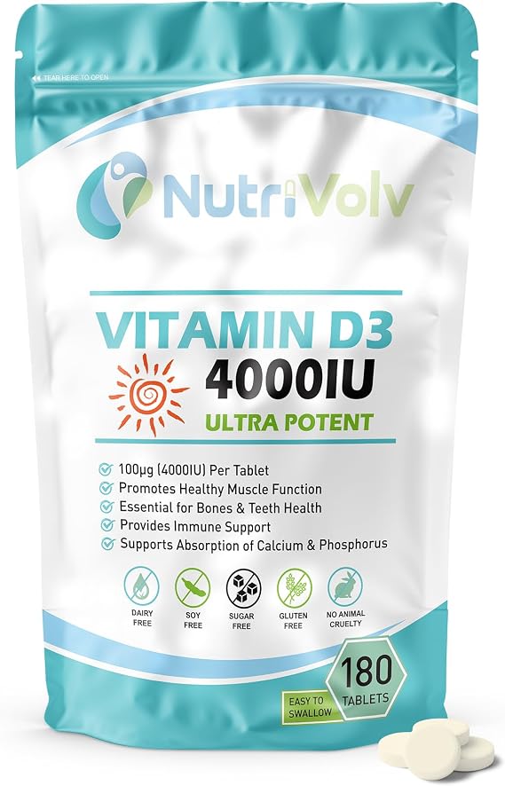 Vitamin D 4000IU | 6 Months Supply | 180 Easy-Swallow Vitamin D3 Tablets | Vegetarian | High Strength | Immune & Bone Support Supplement | General Health & Wellbeing | 100µg