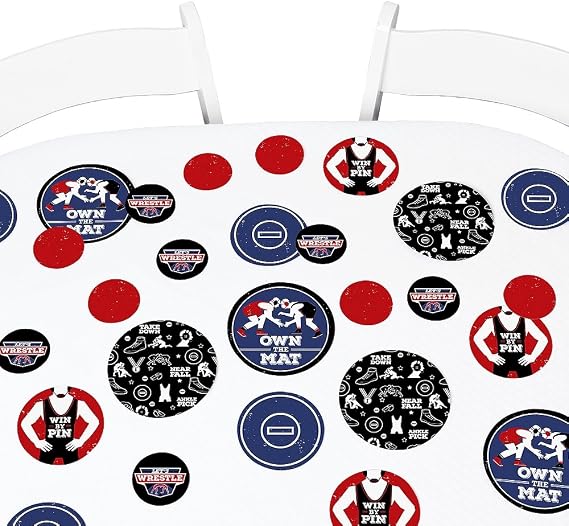 Big Dot of Happiness Own the Mat - Wrestling - Birthday Party Giant Circle Confetti - Wrestler Party Decorations - Large Confetti 27 Count