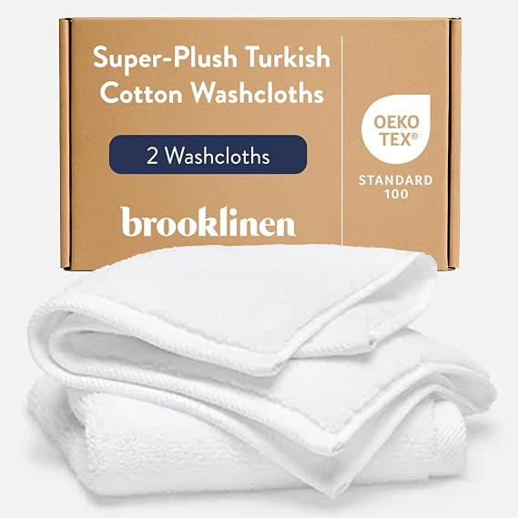 Brooklinen Super-Plush 100% Turkish Cotton Washcloths - Set of 2, White | Ultra-plush 820 GSM Turkish cotton hand towels, highly absorbent & quick-drying; soft, durable & machine washable.