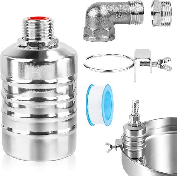 Automatisches SchwimmerventilSchwimmerventil 1/2'' oder 3/4'' Automatische Wasserstandsregelung Einstellbar 304 Edelstahlmit Wasserhahn-Dichtungsband und Wellrohr