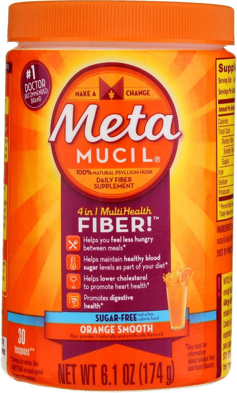 Meta-mucil Multihealth Fiber #1 Doctor Recommended Brand and 100% Natural Psyllium Husk Sugar Free Daily Fiber Supplement of Orange Smooth Fiber Powder and Naturally and Artificially Flavored- 3 Pack