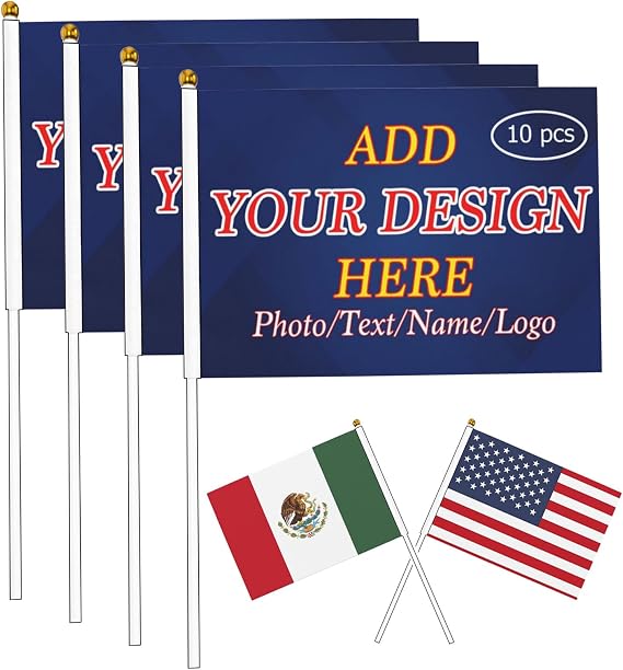 10-300 Pack Mini American Flags on Stick Personalized Handheld Flag with Logo Custom Double Sides Mini Flags Banner for Party Sports Games Festival Events Decoration (Customizable)