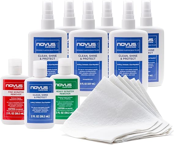 NOVUS Bundle with 6ct Polish Mates Pack | Plastic Clean & Shine #1, Fine Scratch Remover #2, Heavy Scratch Remover #3 | Extra Set of Plastic Clean & Shine #1 Spray Bottles
