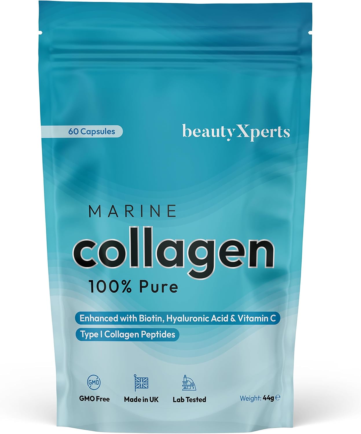Marine Collagen Capsules | with Biotin, Hyaluronic Acid & Vitamin C | High Strength Pure Collagen Peptides Supplements for Women and Men | 60 Capsules (Not Tablets or Powder)