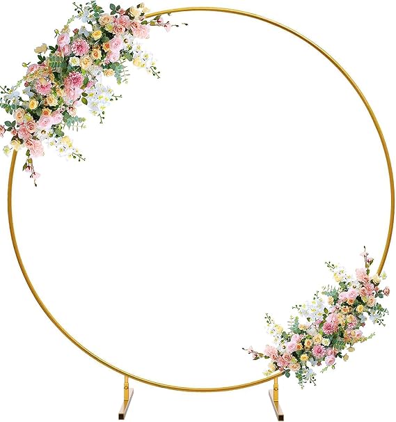 7.2 FT Round Arch Backdrop Stand, Gold Metal Balloon Arch Frame | Wedding Arch Frame for Balloons, Flowers and Fabric, Reusable Photo Backdrop for Ceremonies Birthday Party and Baby Showers