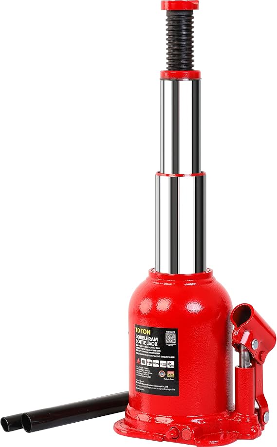 Big RED 10 Ton (20,000 LBs) Torin Double Ram Welded Hydraulic Car Bottle Jack for Auto Repair and House Lift, Red, ATH81002XR