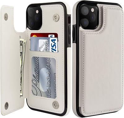LETO for iPhone 13 Pro Case,Luxury Flip Folio Leather Wallet Cover with Card Slots and Kickstand for Girls Women,Slim-fit Protective Phone Shell 6.1 White
