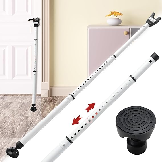 Door Security Bar, Upgraded 3-in-1 Double Spring Lock Heavy Duty Adjustable Sliding Door Stopper Home Security Lock for Apartments Hotels Anti-Collision Anti-Pry Ideal for Single People Living Alone