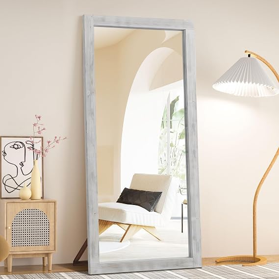 Rustic Farmhouse Full Length Mirror, 71"x32" Wood Large Mirror