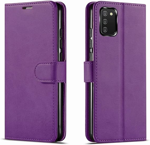 For Samsung Galaxy A02S Case Leather Wallet Book Flip Stand View Phone Cover with Card Holder Slots Compatible with Galaxy A02S Purple
