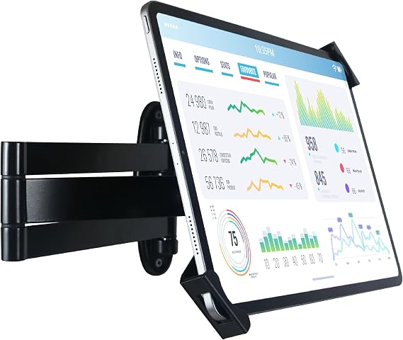 Tablet Wall Mount fold Holder for 7 to13" Tablet, with Anti Theft Lock | Extend Adjustable Arm Swivel Multi Angle,Bracket for most 11 to 13",and for 10.5",10.9",11",12.9" iPad& Galaxy tab,(Black)
