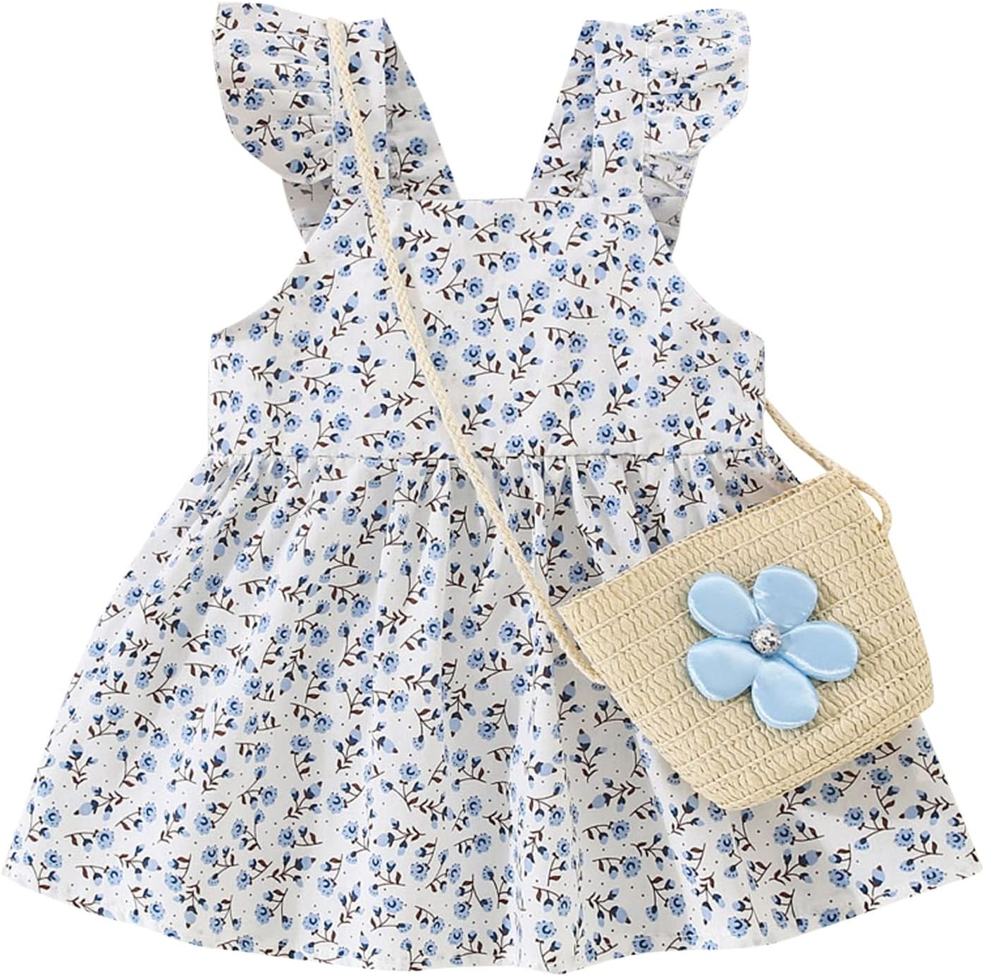 Sleeveless Dress for Girls Toddler Girls Fly Sleeve Floral Prints Ruffles Princess Dress Dance Party Dresses