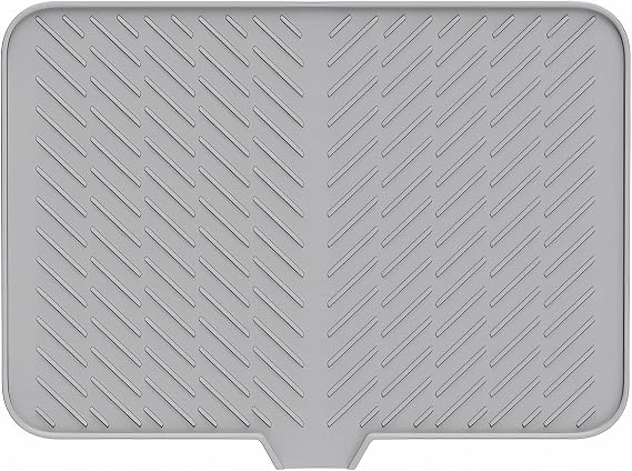 Silicone Dish Drying Mat with Built-in Drain Lip, Dish Drying Mats for Kitchen Counter, Hygienic Ultra Absorbent Dish Drying Pad, Durable, Space-Saving Tray Easy to Clean, Prevents Water Build Up