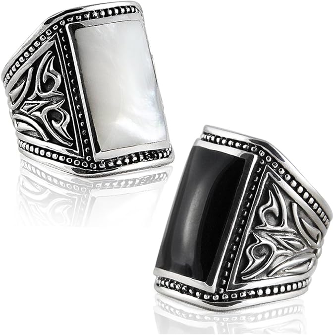 VY JEWELRY Solid 925 Sterling Silver Onyx or Shell Men Rings - Made in Thailand