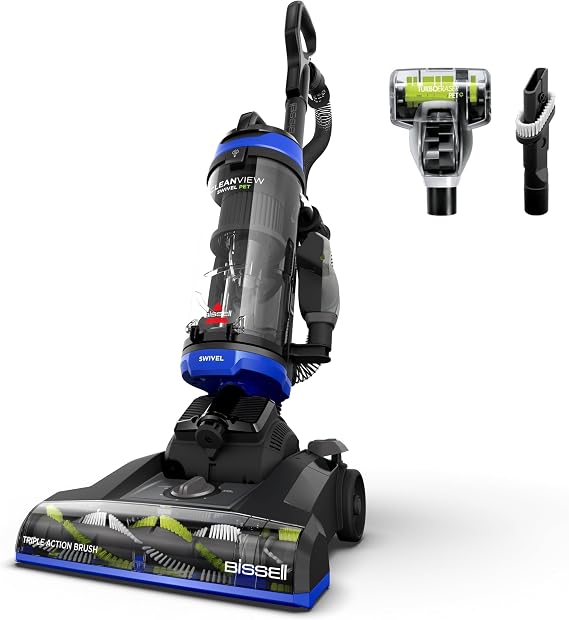Bissell CleanView Swivel Vacuum, Triple Action Brush Roll, 3836 | Multi-cyclonic suction; extension wand; easy-empty dirt tank; swivel steering for maneuverability
